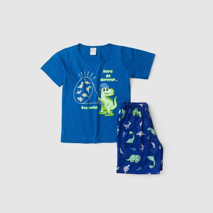 Imagem de Pijama Verão Menino Royal Camiseta Brilha no Escuro e Bermuda Dino Dorminhoco