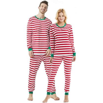 Imagem de Pijamas De Natal Em Algodão Listrado Vermelho E Branco Para Família, Roupas De Dormir