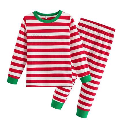 Imagem de Pijamas De Natal Em Algodão Listrado Vermelho E Branco Para Família, Roupas De Dormir