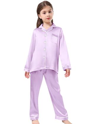 Imagem de Pijamas Schbbbta Girls, seda acetinada, manga comprida, 2 peças de lavanda 7-8Y