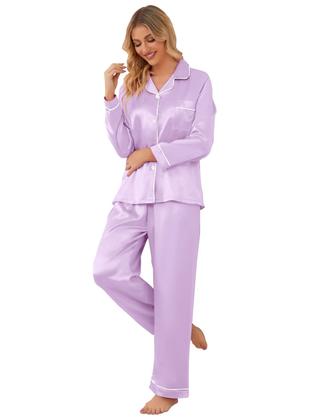 Imagem de Pijamas Schbbbta Girls, seda acetinada, manga comprida, 2 peças de lavanda 7-8Y