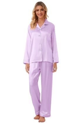 Imagem de Pijamas Schbbbta Girls, seda acetinada, manga comprida, 2 peças de lavanda 7-8Y