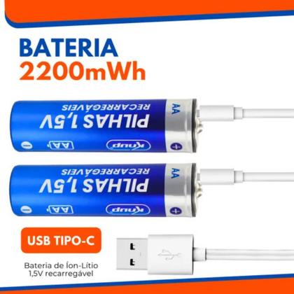 Imagem de Pilha AA Recarregável USB-C com 2 pilhas 2200mAh KP-2700AA - Knup