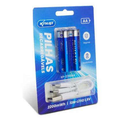 Imagem de Pilha AA Recarregável USB-C com 2 pilhas 2200mAh KP-2700AA - Knup