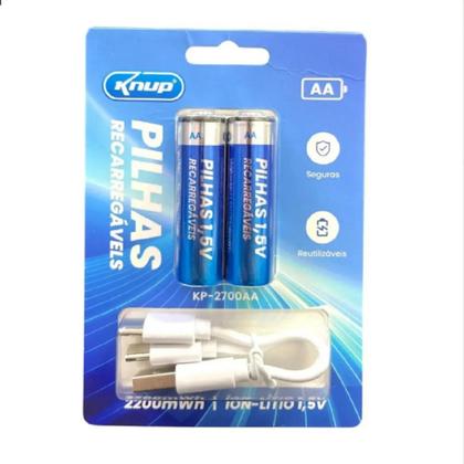 Imagem de Pilha AA Recarregável USB-C com 2 pilhas 2200mAh KP-2700AA - Knup