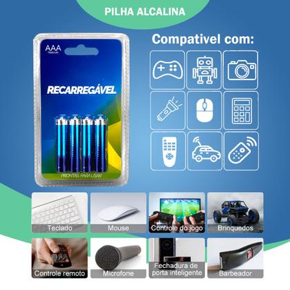 Imagem de Pilha AAAA Recarregavel Alcalina Com 8 Un.Prontas Para Usar