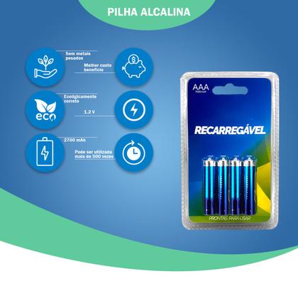 Imagem de Pilha AAAA Recarregavel Alcalina Com 8 Un.Prontas Para Usar