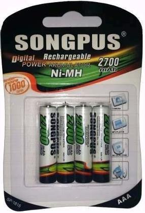 Imagem de Pilha Palito Recarregável Cartela C/ 4 Unidades Songpus AAA 2700mah