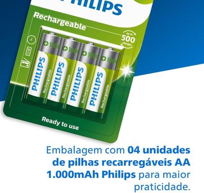 Imagem de Pilha Philips recarregável AA 1.2V 1.000 com 4 unidades R6B4RTU10/59