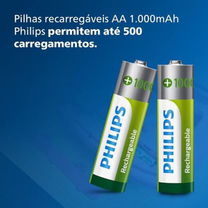 Imagem de Pilha Philips recarregável AA 1.2V 1.000 com 4 unidades R6B4RTU10/59
