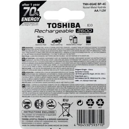 Imagem de Pilha Recarregavel AA TOSHIBA 2600mAh com 4 unid. - TNH6GAE