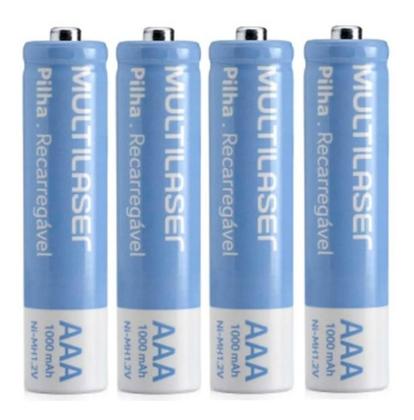 Imagem de Pilha Recarregável AAA Palito 1000 mah Multilaser Recarregáveis CB050  Cartela 04 Unidades