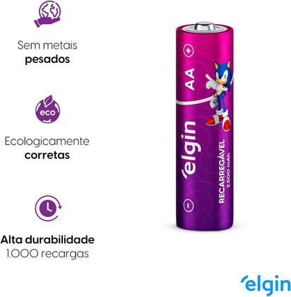 Imagem de Pilha Recarregável Palito AA-2500mAh Blister Com 2 Pilhas Elgin