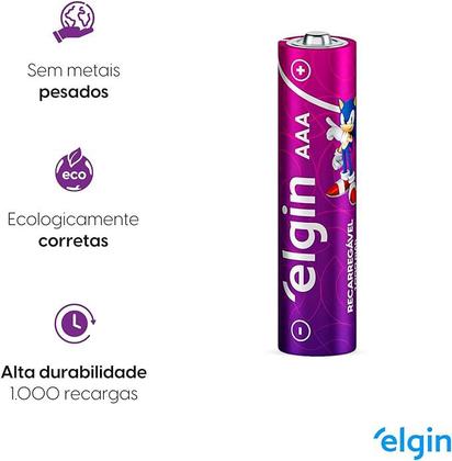 Imagem de Pilha Recarregável Palito AAA-1000mAh Blister Com 4 Pilhas Elgin