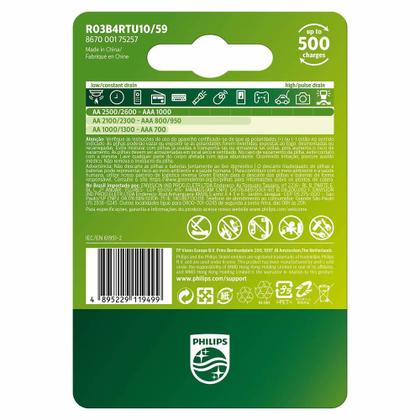 Imagem de Pilha recarregavel philips aaa 1000mah palito r03b4rtu10 c/4