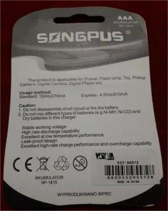 Imagem de Pilha Songpus Blister Recarregável Aaa 2700 Mah C/4