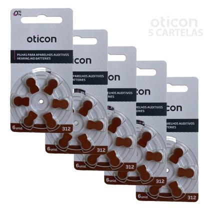 Imagem de Pilhas 312 Oticon 30 Pilhas 05 Cartelas Original Selo Marrom
