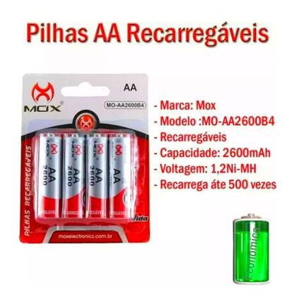 Imagem de Pilhas Médias AA Recarregáveis 2600mAh MOX Kit com 4 Unidades