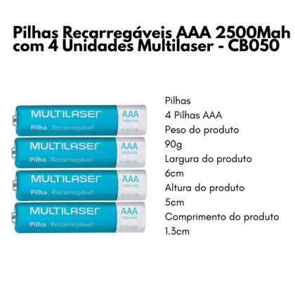 Imagem de Pilhas Recarregável Cb050 Multilaser C4 Pilhas 1000 Mah Aaa