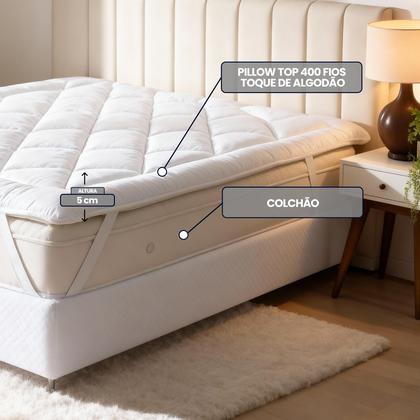 Imagem de Pillow Top e Protetor de Colchão Casa Dona Super Macio 5cm de Altura com Elástico Conforto de Hotel  Solteiro, Casal, Queen e King