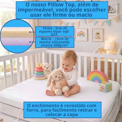 Imagem de Pillow Top para Berço Impermeável 10cm Espuma Soft D23 70x130cm Home&Cia
