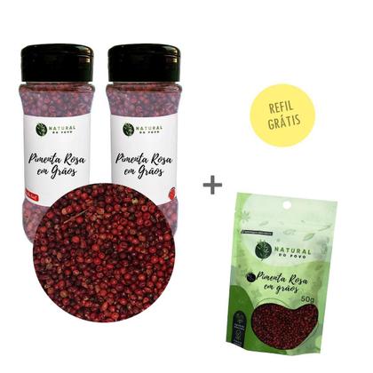 Imagem de Pimenta Rosa Em Grãos Kit 2 Pote Com Dosador + Refil 50G