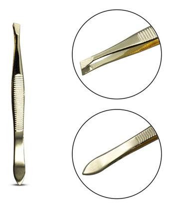 Imagem de Pinça de Aço Inox para Design de Sobrancelhas Reta Chanfrada Fina