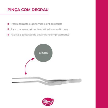 Imagem de Pinça para culinária com degrau em aço inox tamanho 16cm