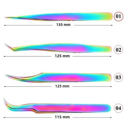 Imagem de Pinça para Extensão de Cílios Arco-Íris - Antiestática, Curvada e Reta