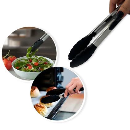 Imagem de Pinça Pegador Culinário Silicone 30 Cm Multiuso Inox Fritura - Preto