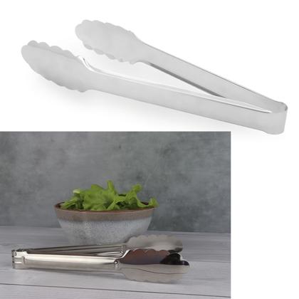 Imagem de Pinça Pegadora De Cozinha Em Aço Inox Para Churrasco Macarrão Carne Salada Culinária Gelo Resistente Frutas 23cm