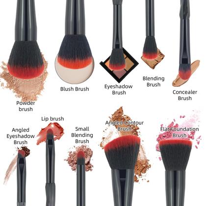 Imagem de Pincéis de maquiagem bonitos, pincéis de maquiagem conjunto alça transparente para Blush Foundation Eye Shadow Kabuki Concealer Cosmetic Brushes Kits Red Black Ferramentas de maquiagem