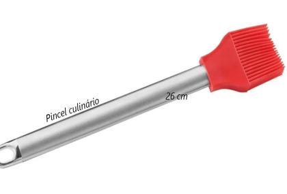 Imagem de Pincel Culinário Silicone Inox Untar Confeitar Vermelho 26cm