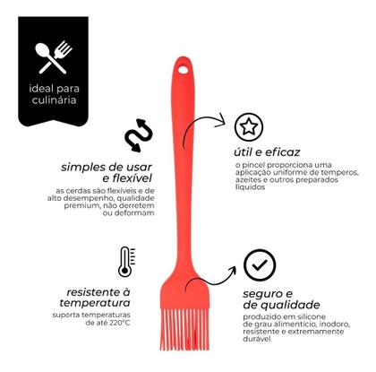 Imagem de Pincel De Silicone Culinario Vermelho Confeitaria Cozinha 26cm Mundiart