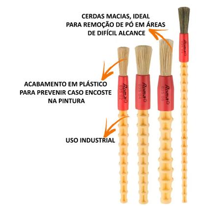 Imagem de Pincel Detalhamento Automotivo Limpeza Roma N2 + 4 + 6 E 24