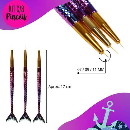 Imagem de Pincel Fino Sereia Para Unha - Kit C/3 Unidades - Manicure - Nybc -7
