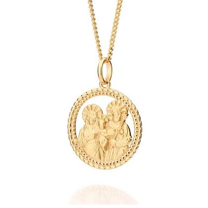 Imagem de Pingente  banhado ouro 3x 24k 18k e 22k feminino medalha sagrada família acetinada rommanel 542666