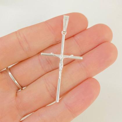 Imagem de Pingente Crucifixo Cruz Prata Maciça Original 925 4Cm X 2Cm
