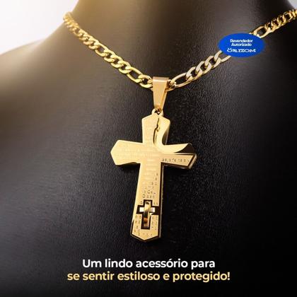 Imagem de pingente crucifixo pai nosso + pulseira + cordão corrente banhada ouro casual presente oração