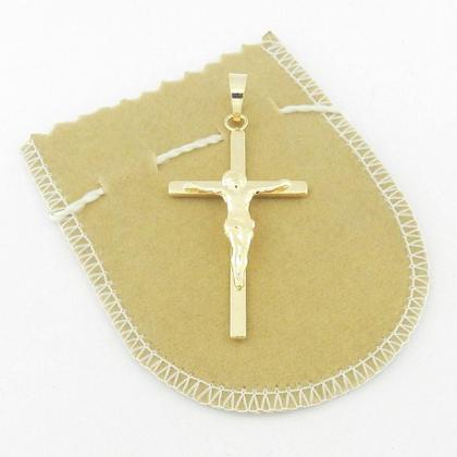 Imagem de Pingente Cruz Cristo 45mm Folheado Ouro Pi119