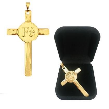 Imagem de Pingente Cruz Crucifixo Fé Dourada Semijoia Folheada a Ouro 18k