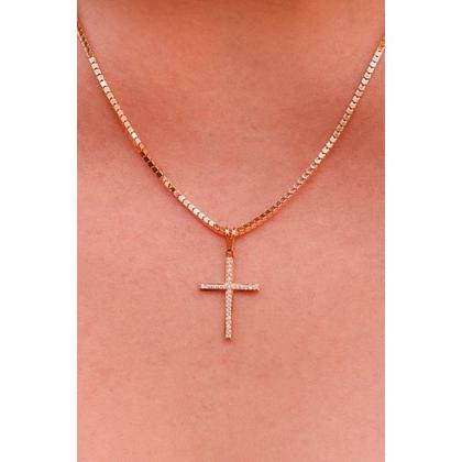Imagem de Pingente Cruz Crucifixo Feminino Ouro 18k Com Zircônias 23mm
