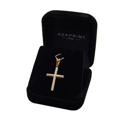Imagem de Pingente Cruz Crucifixo Feminino Ouro 18k Com Zircônias 23mm
