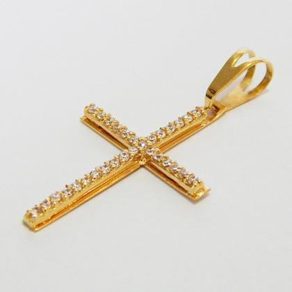Imagem de Pingente Cruz Crucifixo Feminino Ouro 18k Com Zircônias 23mm