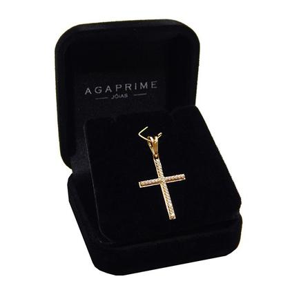 Imagem de Pingente Cruz Crucifixo Feminino Ouro 18k Com Zircônias 23mm