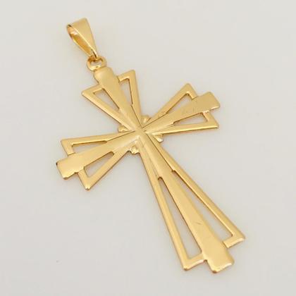 Imagem de Pingente Cruz Crucifixo Vazada Dourada Semijoia Folheada a Ouro 18k