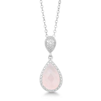 Imagem de Pingente de diamante de quartzo rosa de prata esterlina