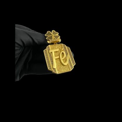 Imagem de Pingente Fé Trevo Personalizado (G) - Banhado A Ouro 18K