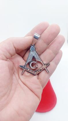 Imagem de Pingente Maçonaria Compasso Ocultismo Aço Inox grande 6,5 cm