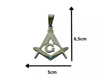 Imagem de Pingente Maçonaria Compasso Ocultismo Aço Inox grande 6,5 cm